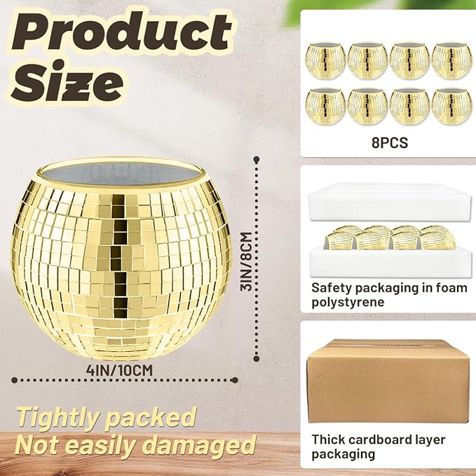 8 PCS Disco Ball Vase, Glass Disco Ball Planter Candle Holder Vase Bulk Mirror - Image 2