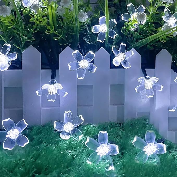 Fairy Cool White Flower String Lights, 33ft 100 LED Plug in 8 Lighting Mode - Image 3