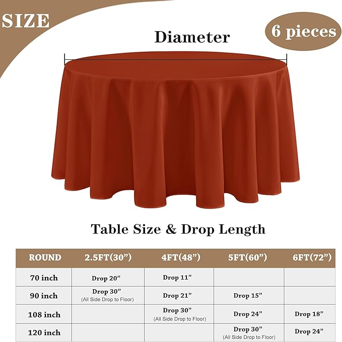 Fitable 6 Pack Rust Round Table Clothes - Image 2