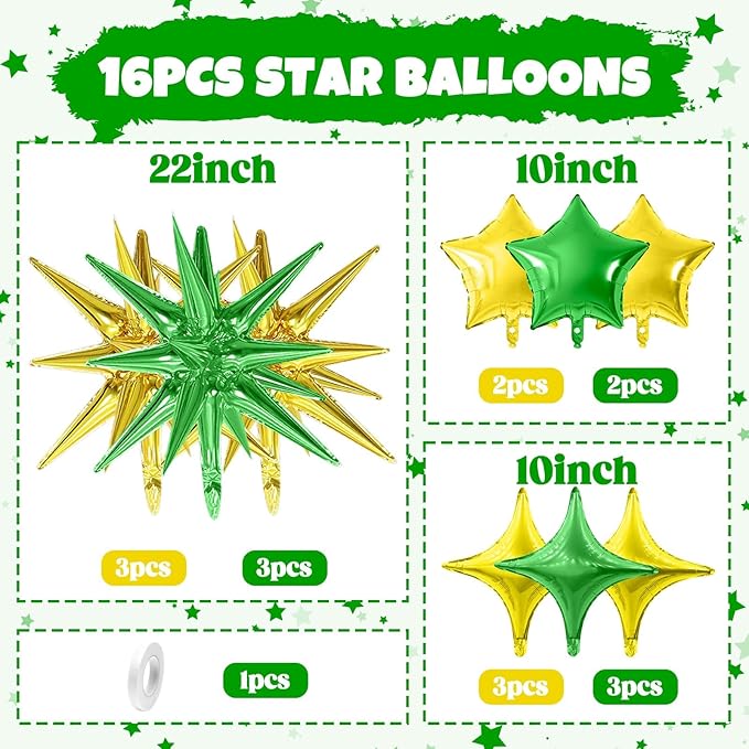 Gold Green Star Balloon - Image 2
