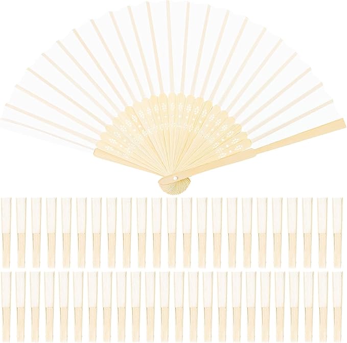 URATOT 48 Pieces White Folding Fans Silk Bamboo Folding Fans Handheld Fan by URATOT