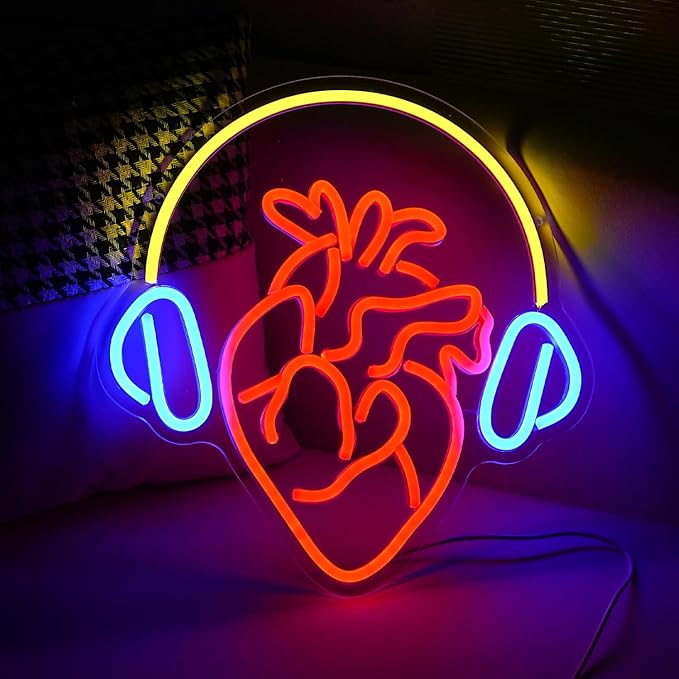 Heart With Headphone Neon Sign USB Power Music Heart Neon Light Dimmable Music - Image 5