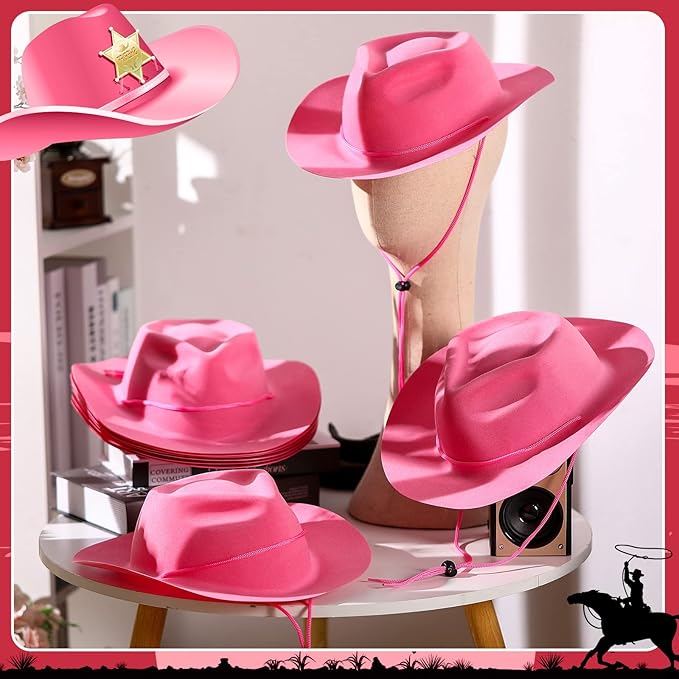 Mepase 24 Pieces Disposable Plastic Western Cowboy Hat Set Felt Wide Brimmed - Image 4