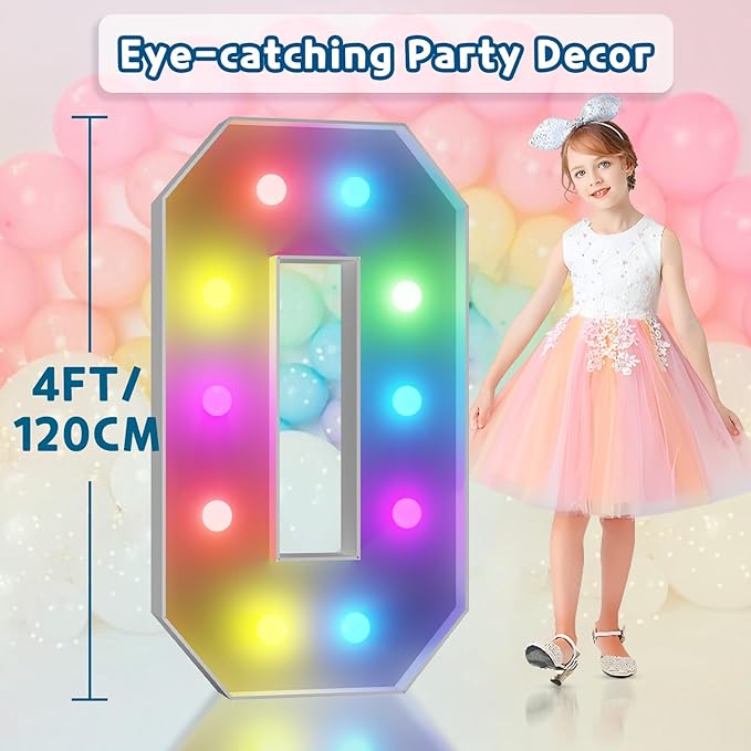 imprsv 4FT Colorful Marquee Numbers, 18 Colors Number 0 - Image 4