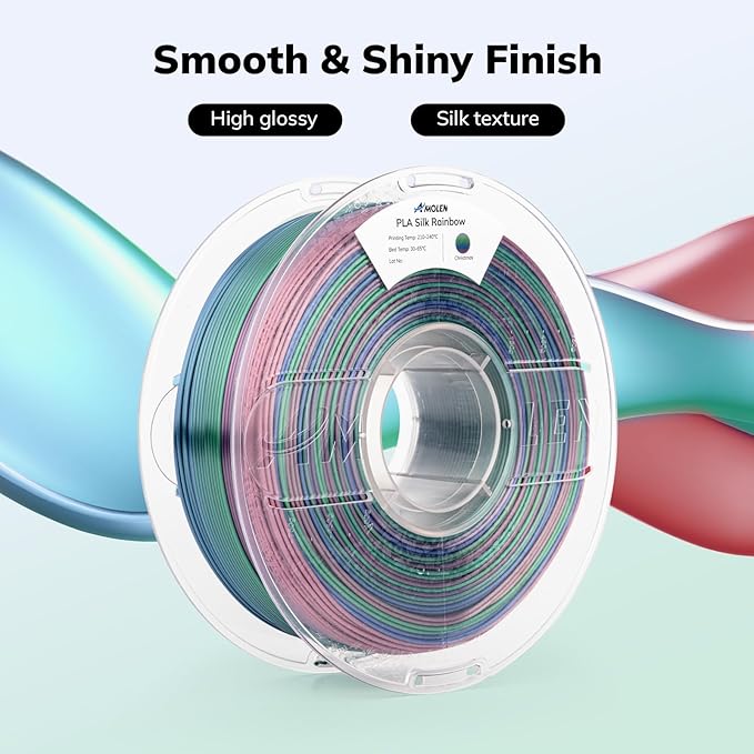 AMOLEN Silk PLA 3D Printer Filament, Shiny Multicolor Christmas Rainbow PLA - Image 2