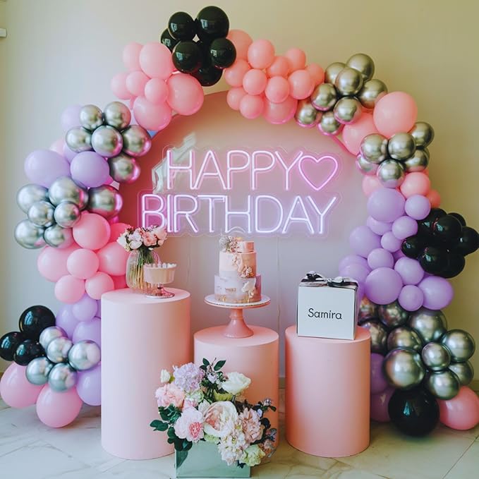 Purple Pink Balloons, 12 Inch Metallic Silver Purple Pink Black Balloons - Image 5
