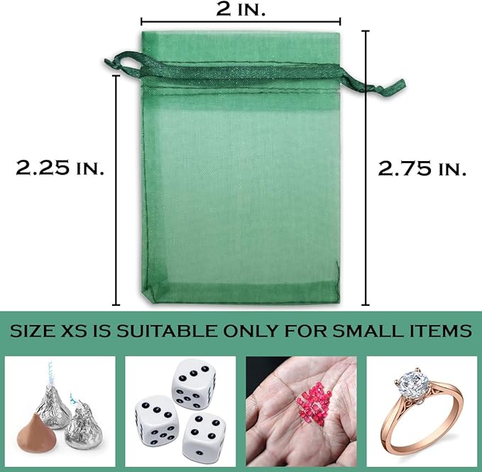 TheDisplayGuys 100-Pack XS 2 x 2 3/4" Dark Green Sheer Organza Gift Bags - Image 2