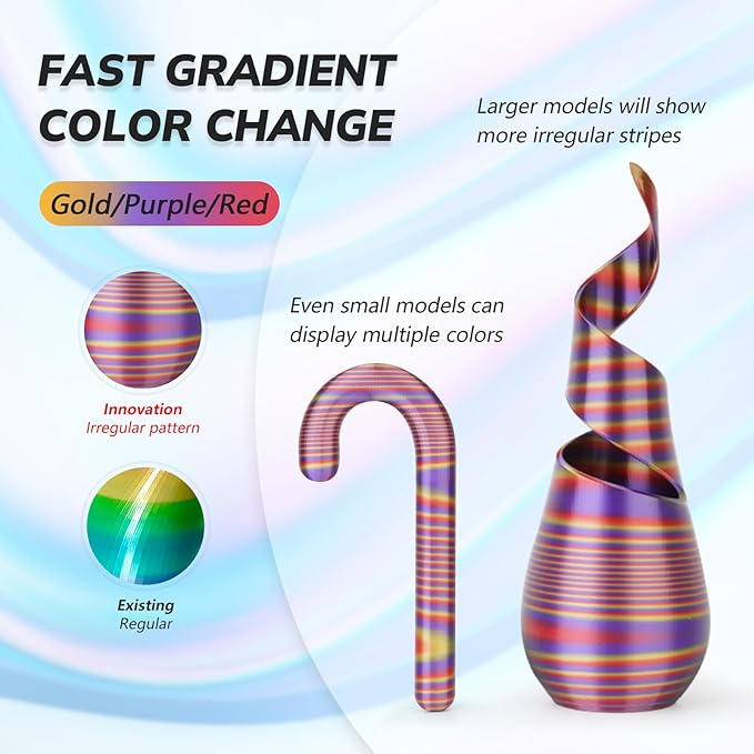 AMOLEN Silk PLA 3D Printer Filament, Shiny Multicolor Rainbow PLA Filament - Image 3