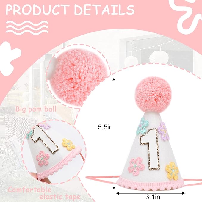 WAUAO Colorful Flower 1st Birthday Cone Hat - Image 2