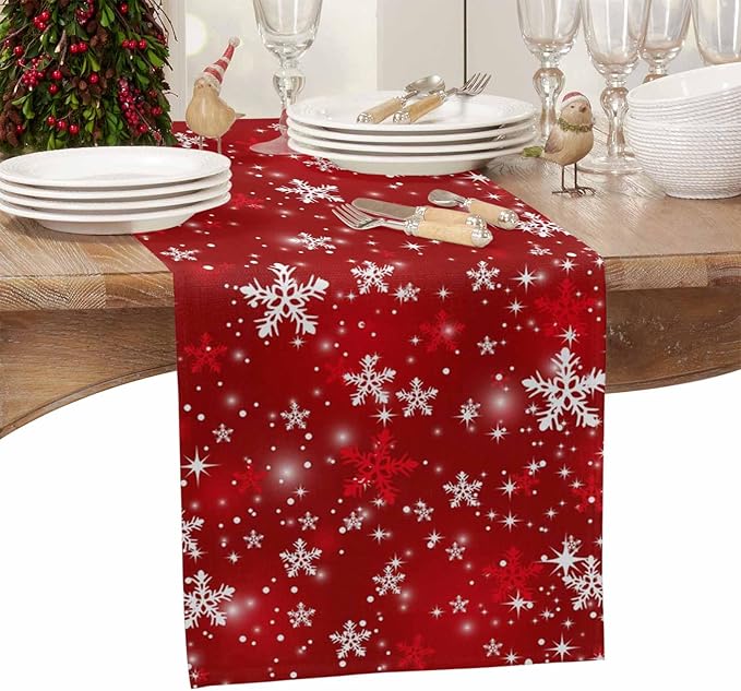 Christmas Snowflakes Cotton Linen Table Runner - Image 4