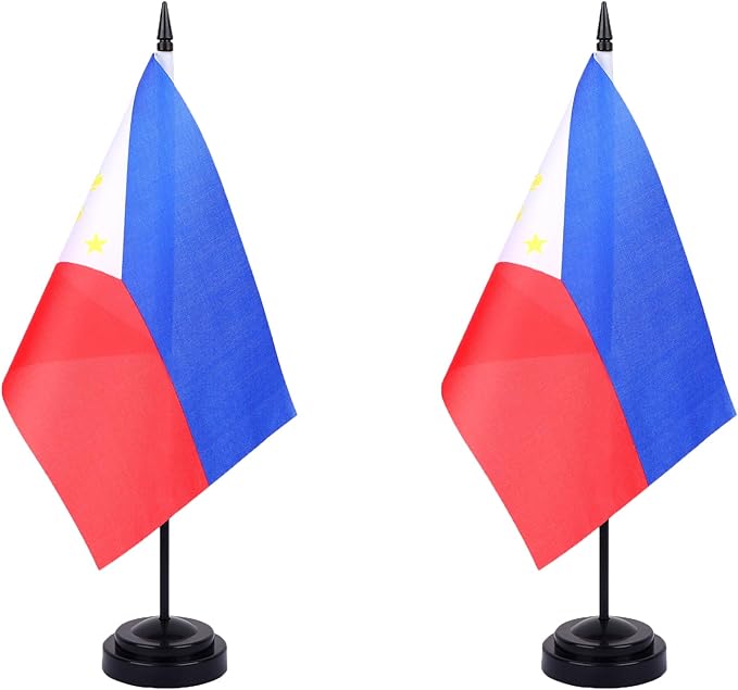 Philippines Desk Flag 12" Solid Pole Deluxe Set Filipino Flags Banner Mini by Unknown