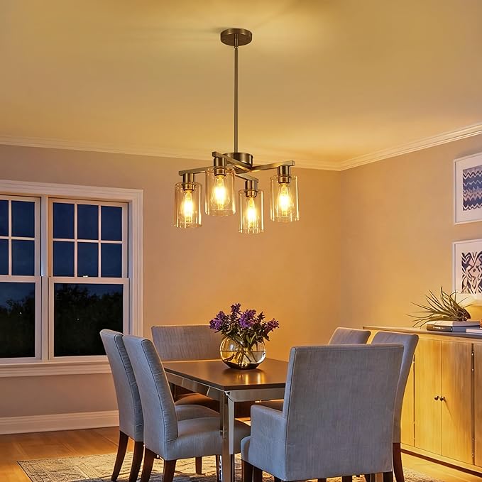 4-Light Modern Farmhouse Brushed Nickel Chandelier, Dining Room Light Fixture - Image 4