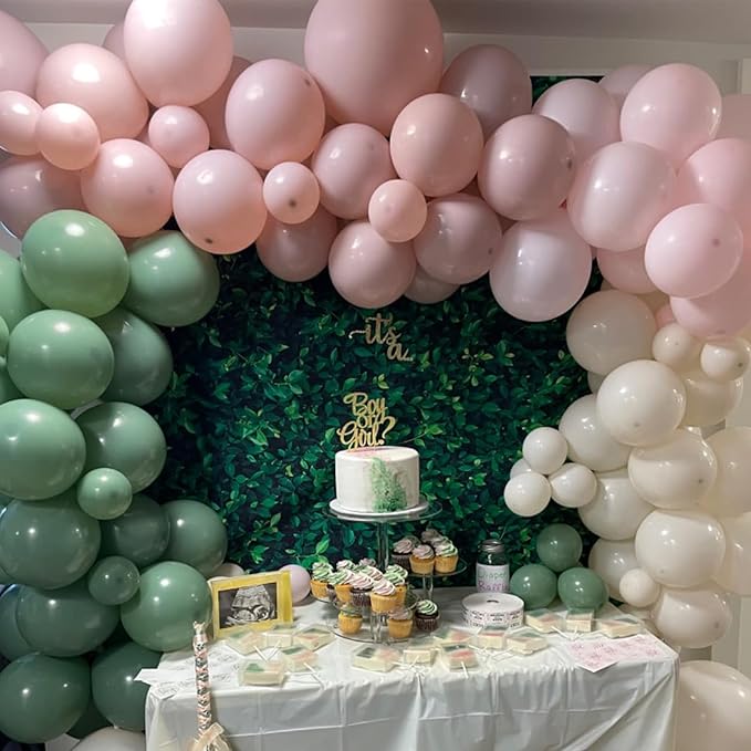 Sage Green Pink Balloons, Blush Sand White Balloon - Image 7