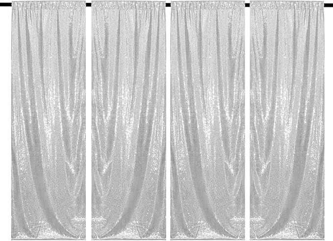 Silver Sequin Backdrop Curtains 4 Panels 2FTx8FT Wedding Photo Backdrop Glitter by WISPET