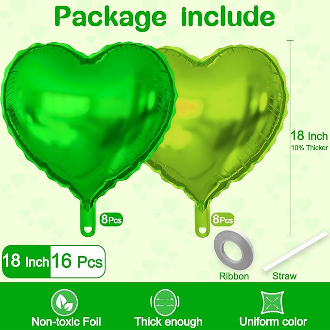 16 Pcs Heart Balloons, 18 Inch Lime Green Love Heart Shaped Foil Balloons - Image 2