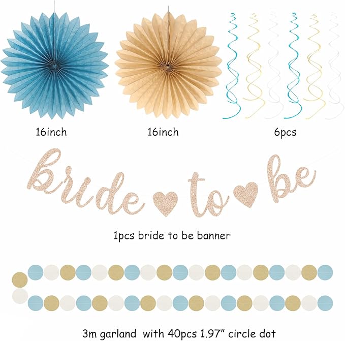 Beige-Champagne-Blue Boho Bachelorette Party-Decorations - Image 3