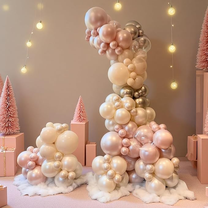 Dusty Pink and Gold Balloon, 12 Inch Double Stuffed Pearl Pastel Blush Pastel - Image 4