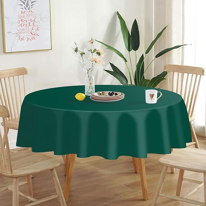 QIKSION Dark Green Round Tablecloth 3 Pack, 84 Inch Plastic Table Cover - Image 2