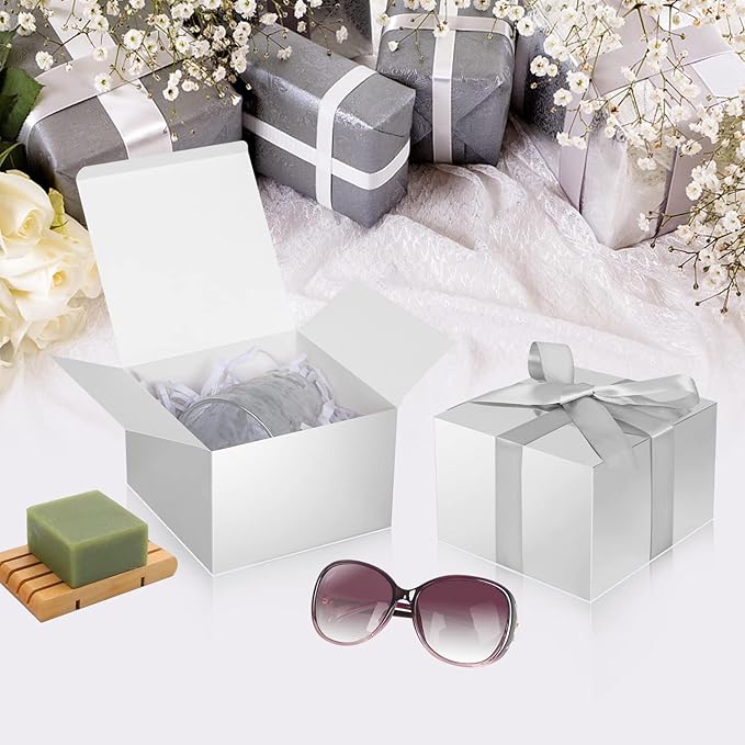 COTOPHER Small Gift Boxes 10 Pack 6x6x4 inches Silver Gift Boxes - Image 4