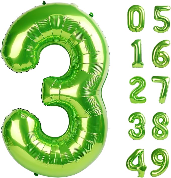 40 Inch Light Green 3 Large Number Balloon, 3 13 23 30 33 36 Light Green by Upgesy
