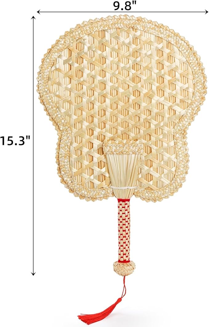 Goaste 2 Packs Hand Woven Fan, Handheld Wheat Straw Fans, Rustic Chinese Manual - Image 2