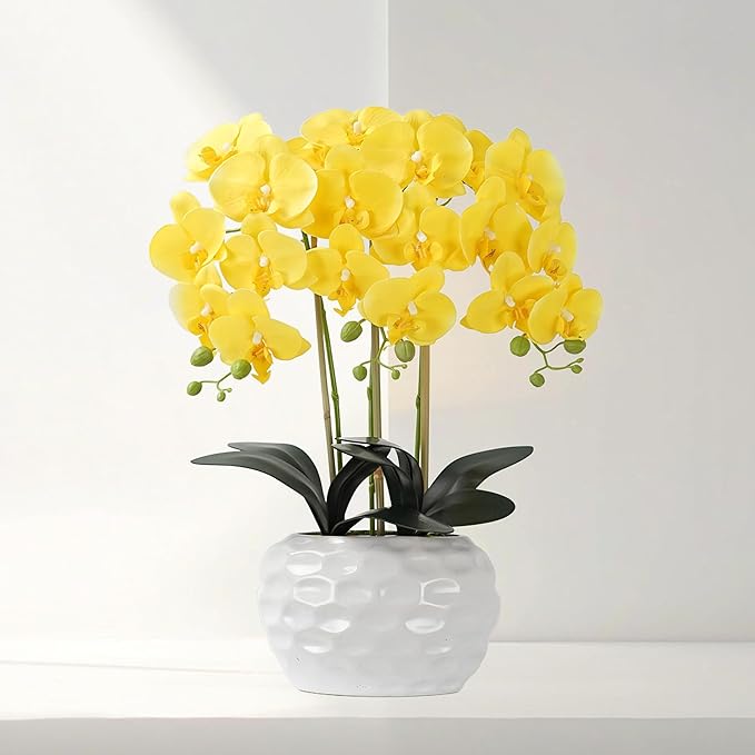 Orchid Artificial Flowers with White Vase Large Silk Faux Phalaenopsis Flowers - Image 4