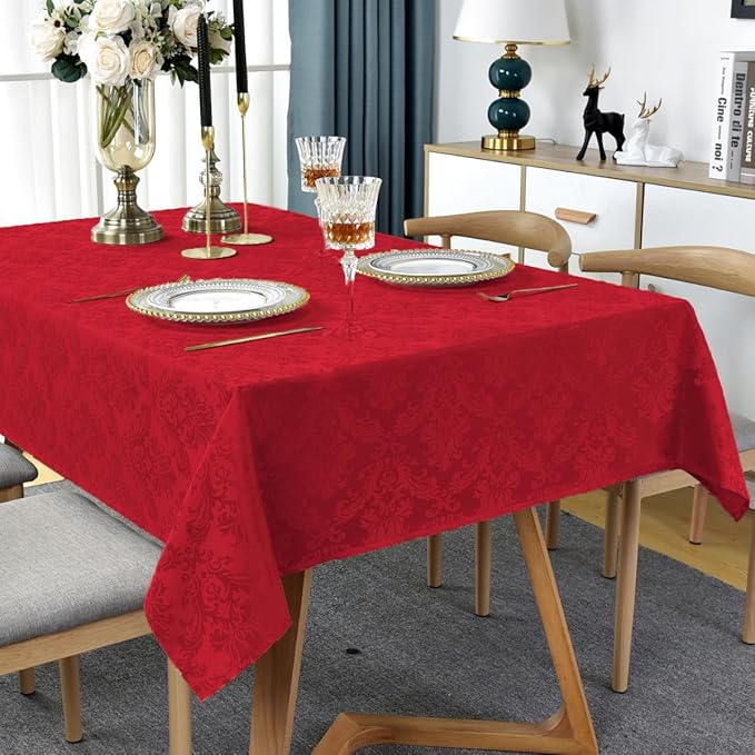 SASTYBALE Christmas Red Square Jacquard Tablecloth, Damask Table Cloth - Image 8