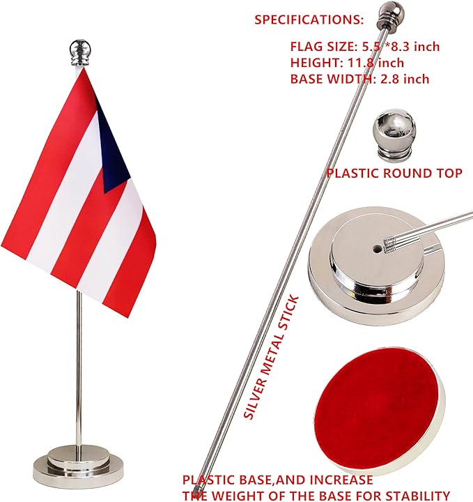 Puerto Rico Puerto Rican Deluxe Desk Flag Set Small Mini Miniature Puerto Rico - Image 4