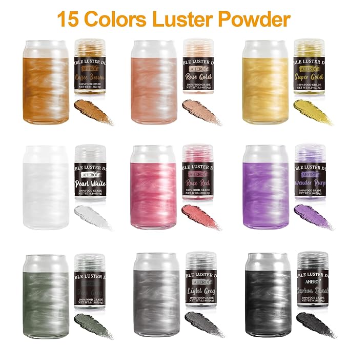 Aheroi Edible glitter Set of 15, Food Grade Edible Powder ocktail Glitter - Image 3