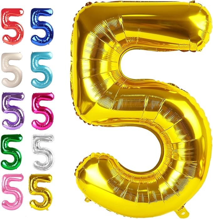 Large Gold 40 Inch Birthday Number 5 Balloon, Five 5th 15 25 35 50 55 Birthday by Upgesy