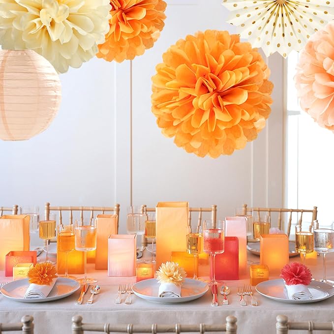 Beige-Orange Peach Fall Party-Decorations Paper-Lanterns- 14pcs Autumn - Image 6