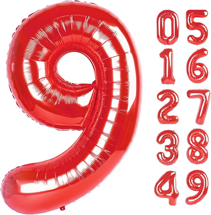 Number Balloon 40 Inch Red 9 Balloon, Large Numbers 9 9th Decorations by Upgesy