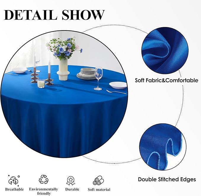 Round Tablecloth 120 Inch 2 Pack Royal Blue Tablecloths Washable Decorative - Image 5