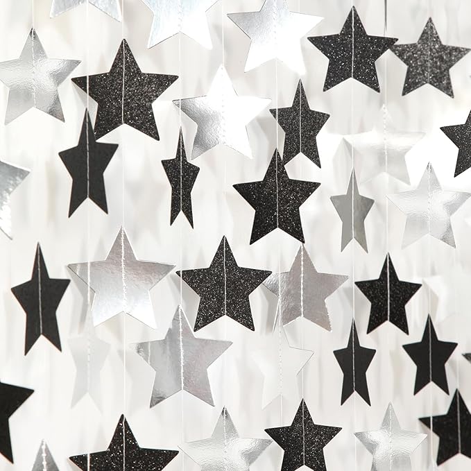 Black-Silver Birthday Graduation Party-Decorations Garland - 62ft Glitter by Hugtmr