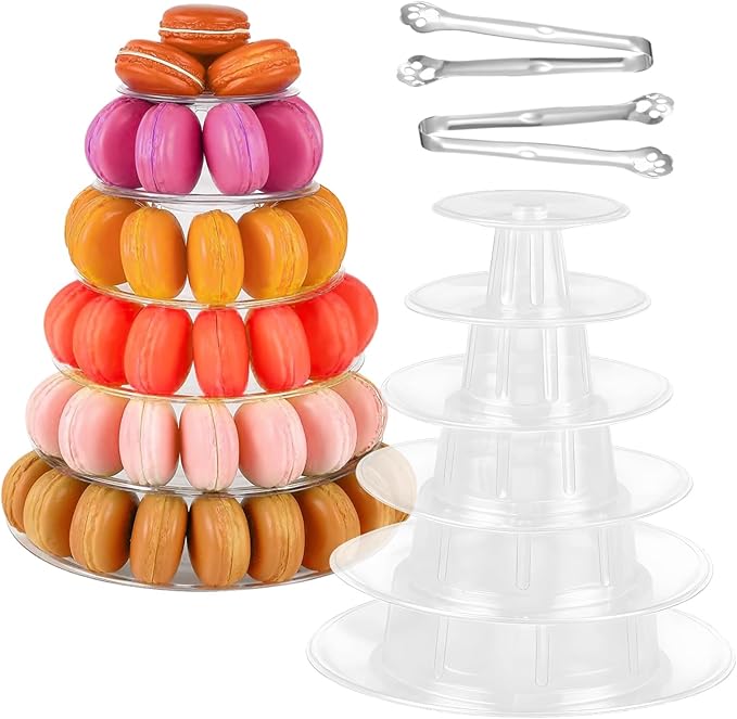 OMISTAR 2 PCS 6-Tier Clear Macaron Display Stands, Plastic Macaron Tray Tower by OMISTAR