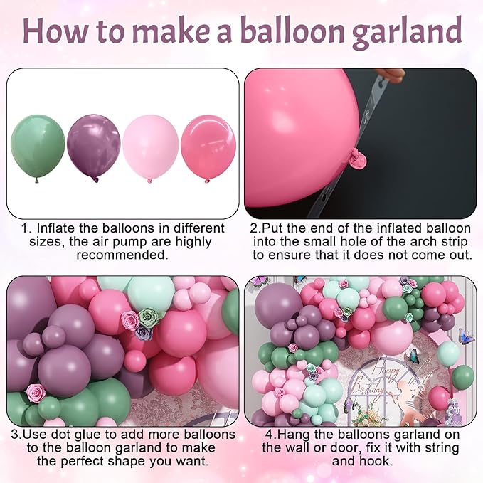 Fairy Balloon Arch Kit 120Pcs Sage Green Pink Purple Balloons Garland Dusty - Image 7