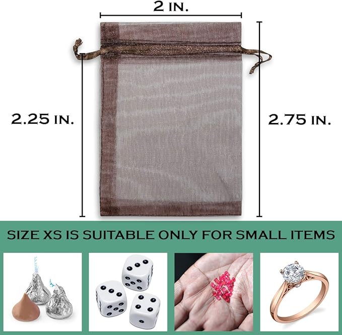 TheDisplayGuys 100-Pack XS 2 x 2 3/4" Brown Sheer Organza Gift Bags - Image 2