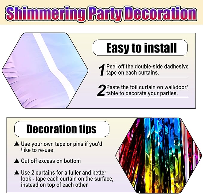 6 Pack Rainbow Foil Fringe Curtain Backdrop, 3.28Ft x 8.2Ft Metallic Tinsel - Image 3