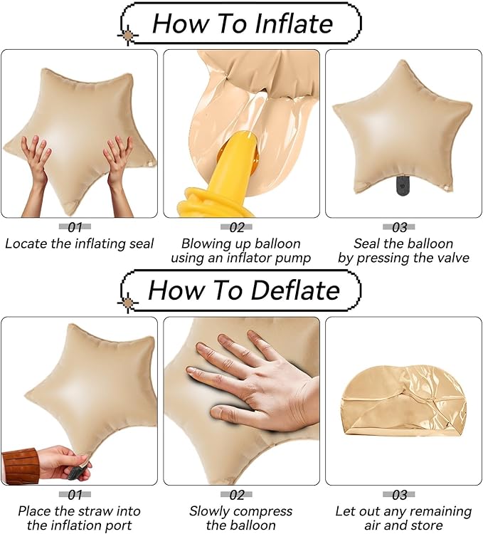 16 Pcs Cream Caramel Brown Star Balloons, 22/18/10 Inch Foil Neutral Balloons - Image 3