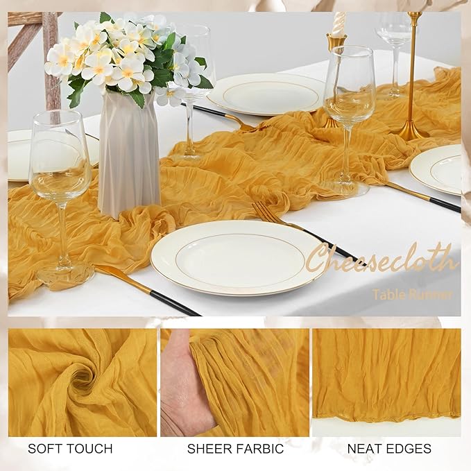 20 Pack Mustard 10FT Cheesecloth Table Runner Rustic Gauze Fabric Cheese Cloth - Image 3