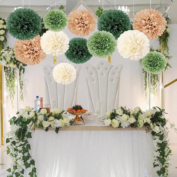Capesaro Olive Sage Green 12PCS Paper Pom Poms Party Decorations - Image 8