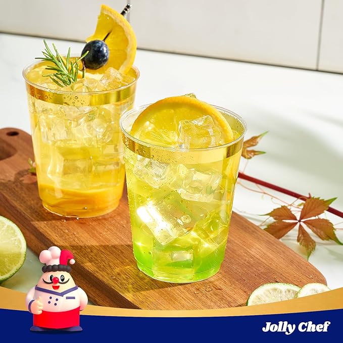 JOLLY CHEF 200 Pack 10 oz Gold Plastic Cups Elegant Gold Rimmed Disposable Cups - Image 5