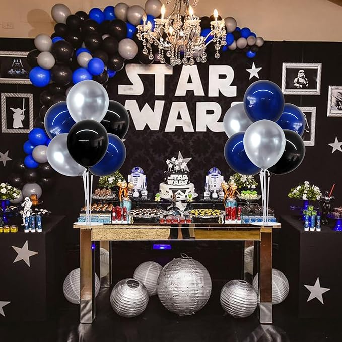 TONIFUL 4 Set Black and Blue Silver Balloon Centerpieces - Image 7