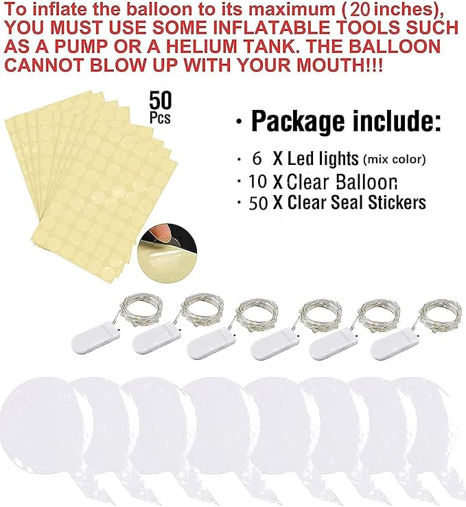 Warm White Led Balloons 6set Light up Balloons Clear Bobo Balloons - Image 2