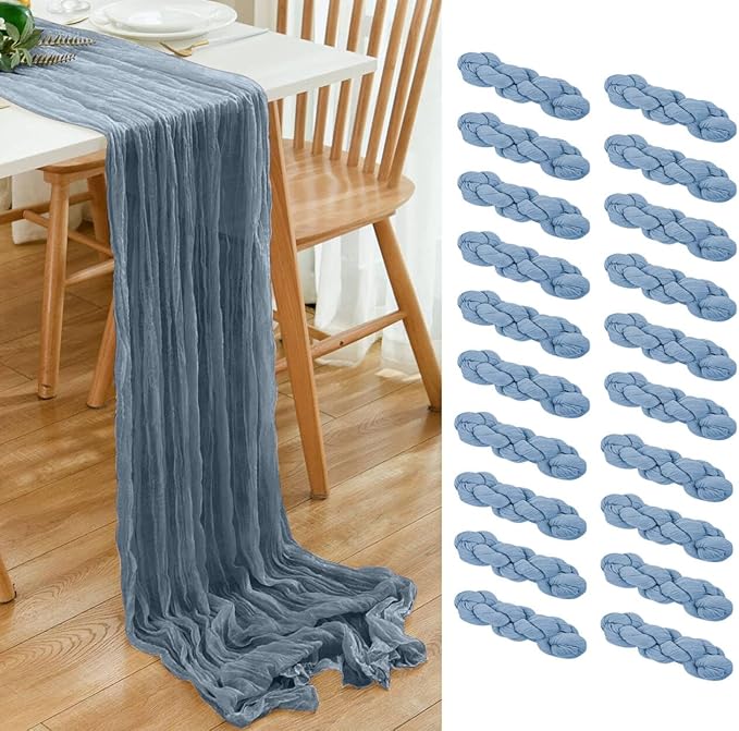 20 Pack Dusty Blue Cheesecloth Table Runner 17x108 Inch Boho Wrinkled Sheer by Dspoot