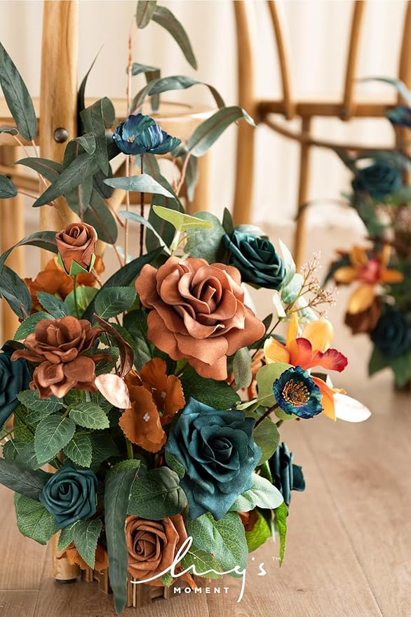 Ling's moment 17.5" Tall Standing Artificial Flowers Arrangements 4pcs Fall - Image 3
