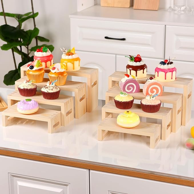 8 Pcs Wood Risers Display Stands, 2 Set Wooden Risers - Image 3