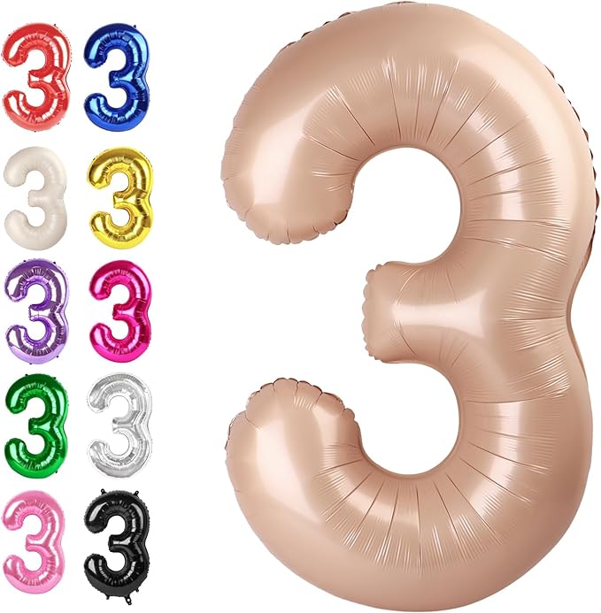 Large 40 Inch Light Brown 3 Number Balloon, 3 13 23 30 33 36 38 Light Brown by Upgesy