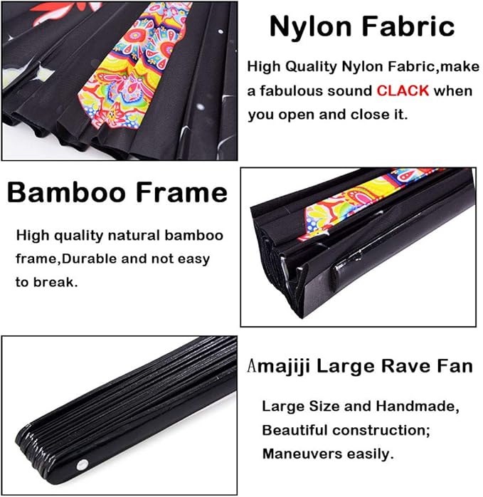 Amajiji Large Folding Hand Rave Fan Popping Fan - Image 7
