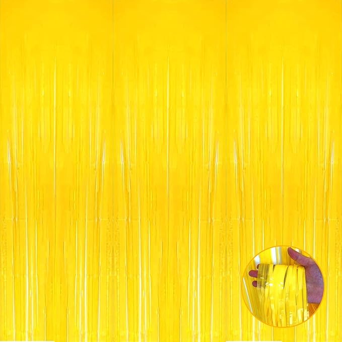 Pack Yellow Foil Fringe Curtain Backdrop 3.3Ft x 9.8Ft Metallic Tinsel Foil by Unknown